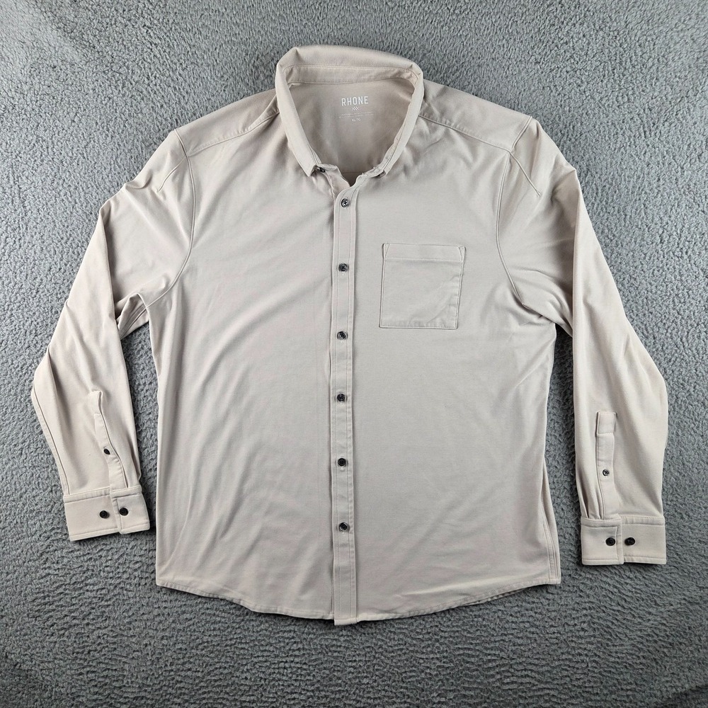 Rhone Shirt Mens XL Beige Performance Organic Cotton Wool Stretch WFH Button Up